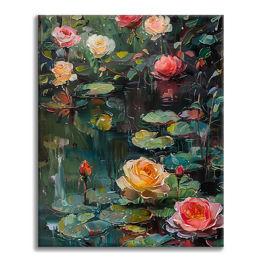 Roses and Water Lilies - Paint by Numbers