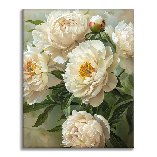 White peonies - Paint by Numbers