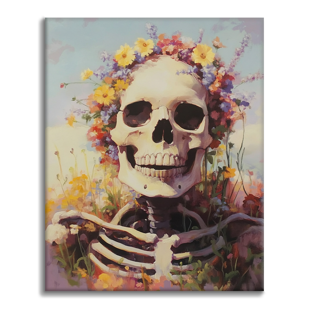 Skull Adorned with Vivid Flowers - Paint by Numbers