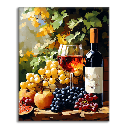 Wine and Fruit in Vineyard - Paint by Numbers