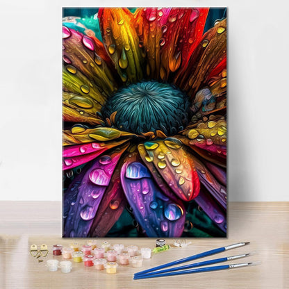 Brightly colored flower with raindrops - Paint by Numbers