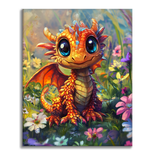 Cheerful Dragon Puppy in Blooming Fields - Paint by Numbers