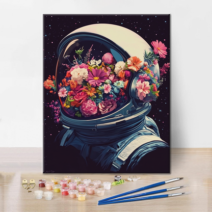 Flower-Filled Space Helmet - Paint by Numbers