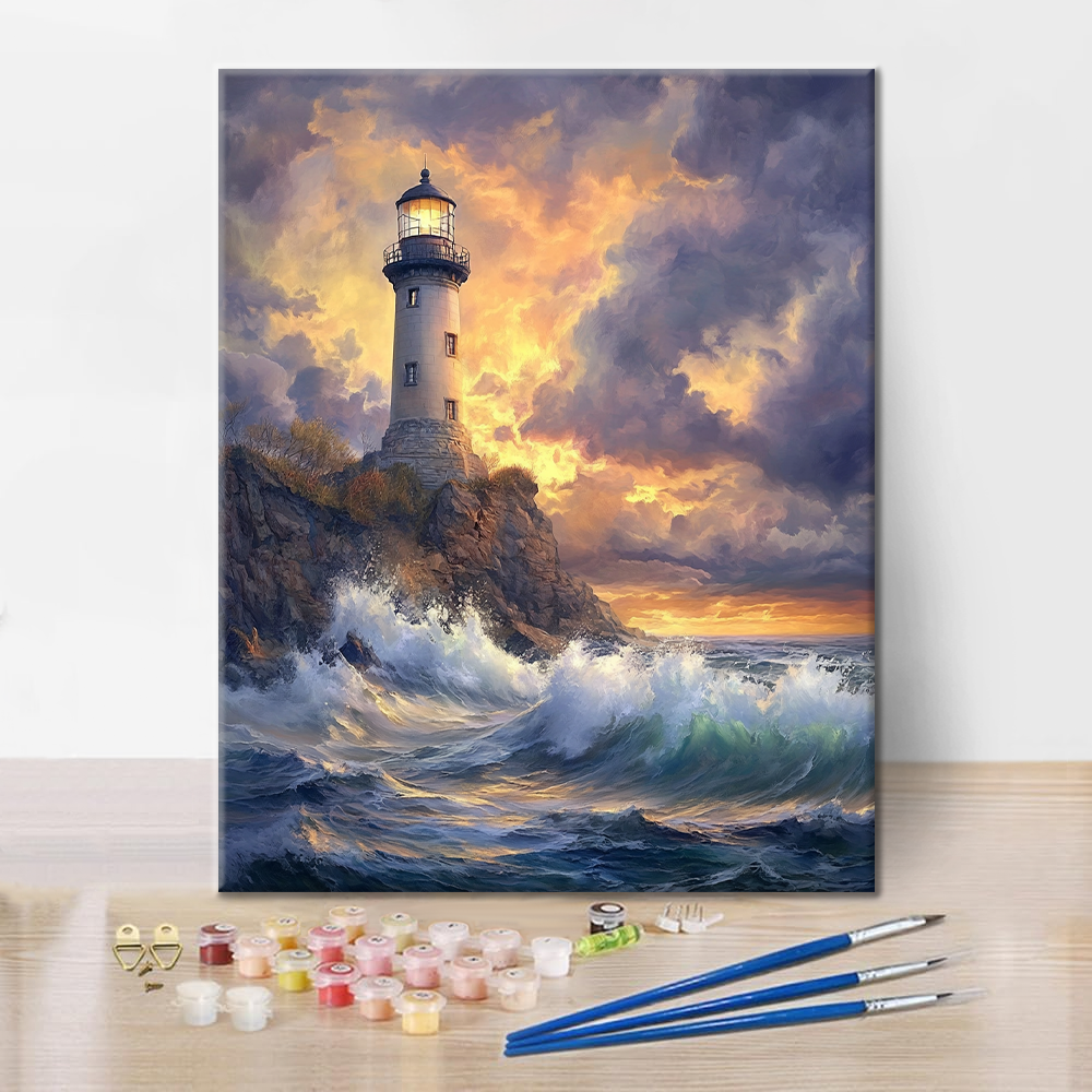 Lighthouse by the Ocean's Edge - Paint by Numbers