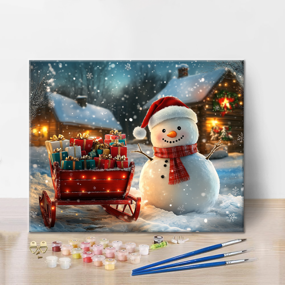 Snowman and Christmas Gifts - Paint by Numbers