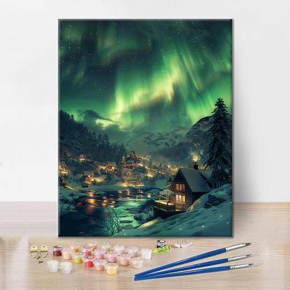 Village under the Aurora - Paint by Numbers