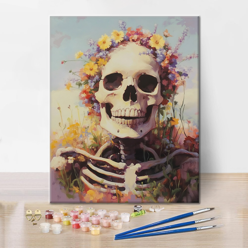 Skull Adorned with Vivid Flowers - Paint by Numbers