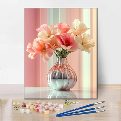 Elegant Vase with Pink & White Tulips - Paint by Numbers