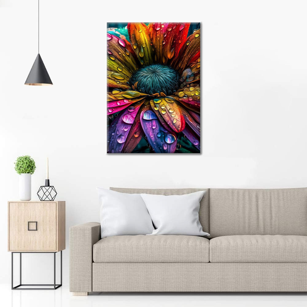 Brightly colored flower with raindrops - Paint by Numbers