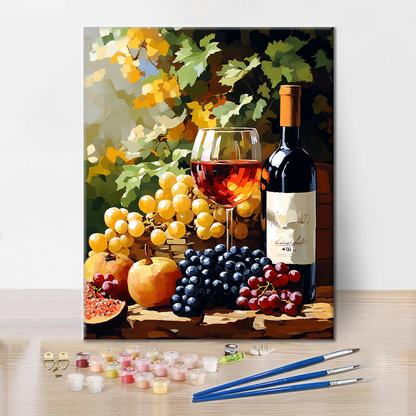 Wine and Fruit in Vineyard - Paint by Numbers