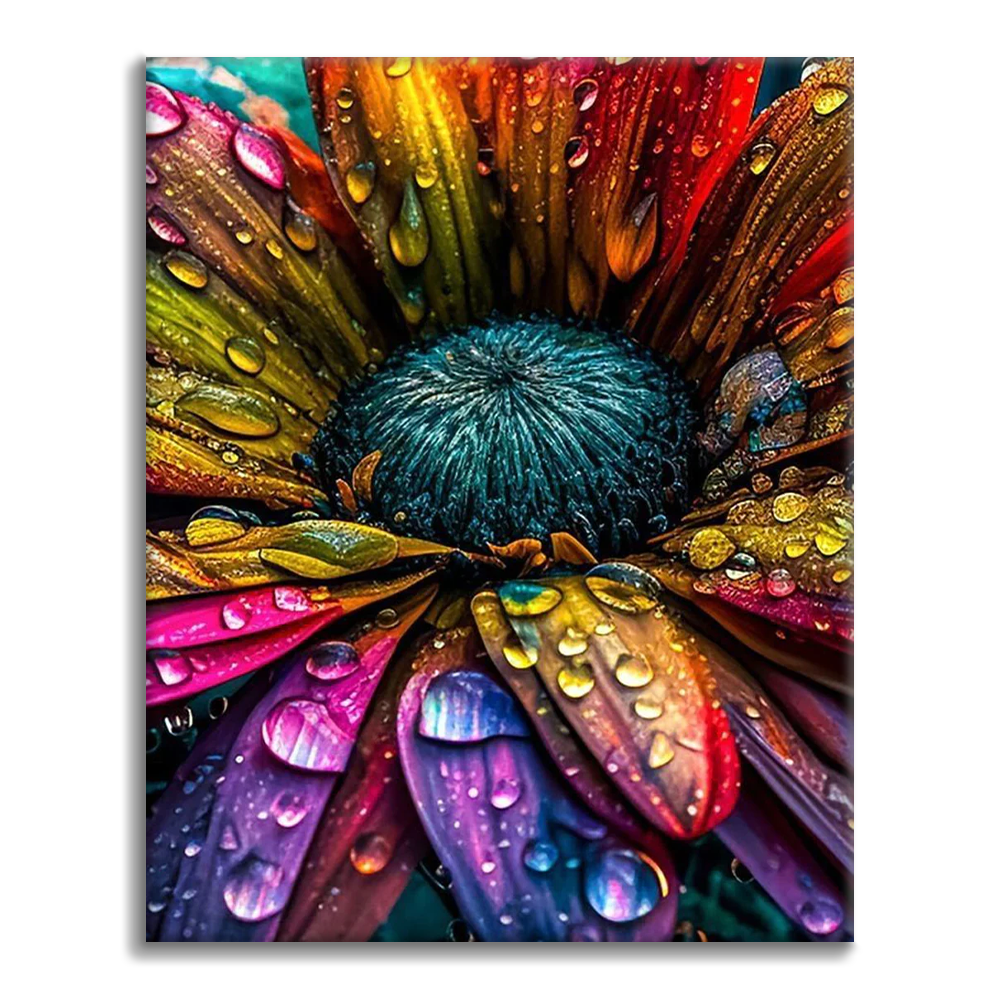 Brightly colored flower with raindrops - Paint by Numbers