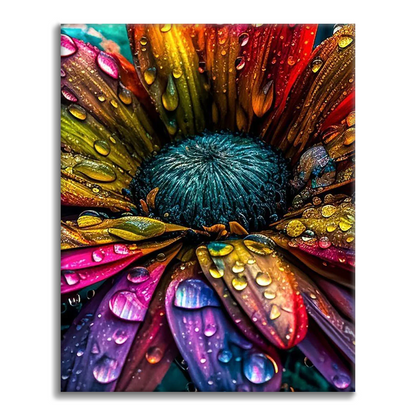 Brightly colored flower with raindrops - Paint by Numbers