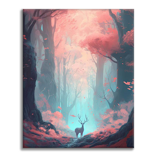 A stag roams a colorful forest - Paint by Numbers